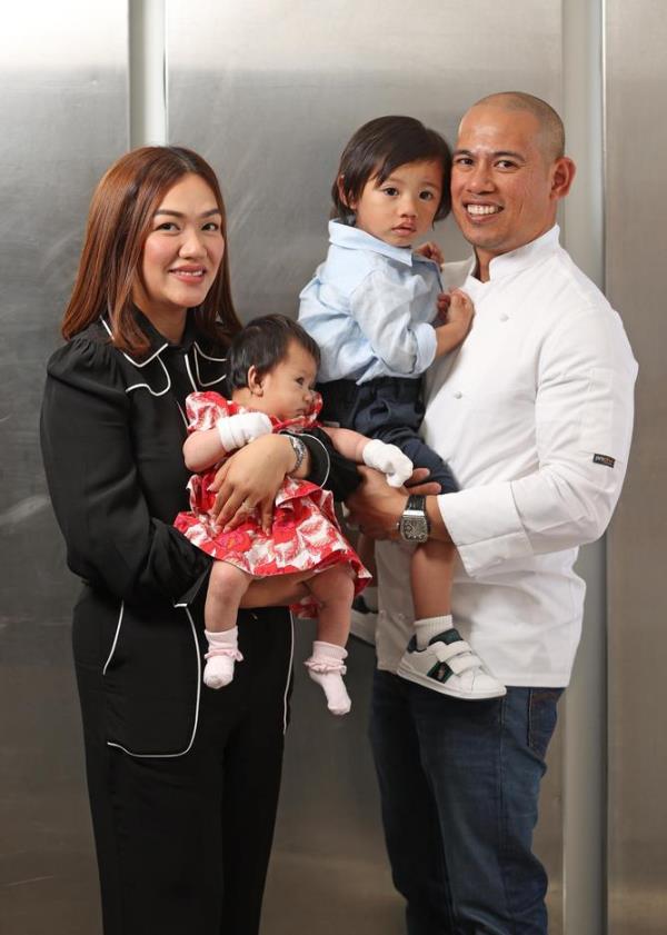 With his first business baby going great guns, the father-of-two says it’s his actual babies that are his biggest motivator. Pictured here with wife Joyce Flores and their children, Blu Jerusalema and Enzo Louis.