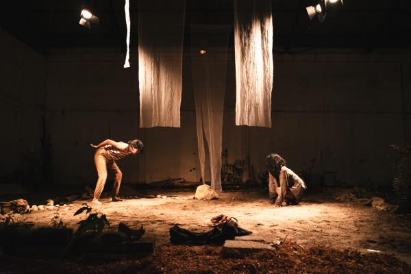 In 'Symbiocene', the theatre set features material foraged from the jungle, such as old barks, dried leaves and fallen branches. Photo: Abdul Sami Shahid